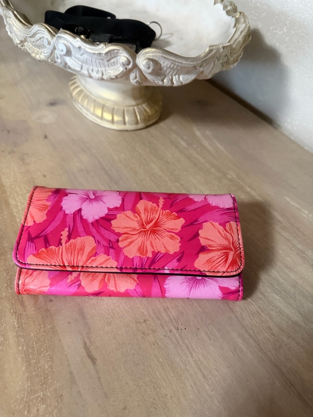 Hibiscus 🌺 Foldover Wallet - Pink & Orange